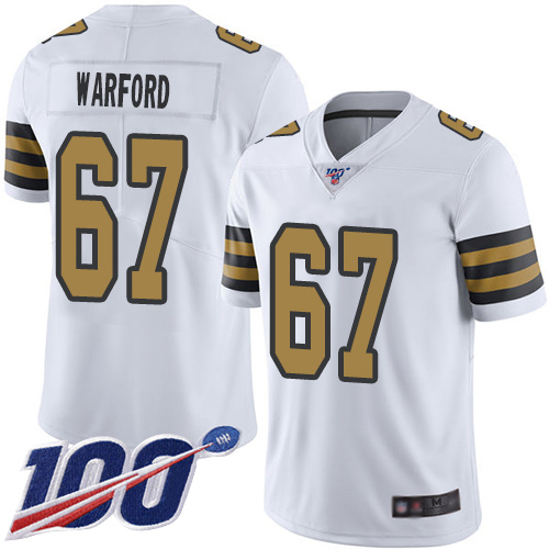 Men New Orleans Saints Limited White Larry Warford Jersey NFL Football #67 100th Season Rush Vapor Untouchable Jersey